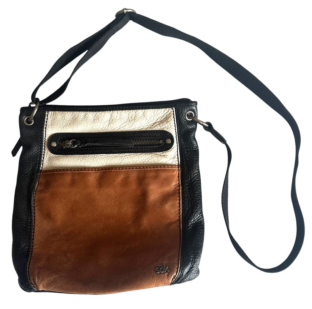 The Sak Colorblock Leather Bag Womens Tri-color Crossbody Purse Earthy Boho